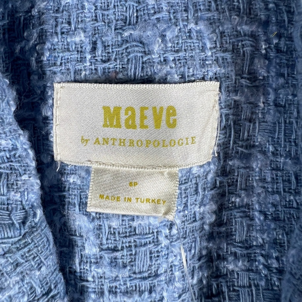 NWT Maeve Anthropologie Blue Tweed Longline Vest Pearl Button Frayed Trim 6P - Picture 6 of 11